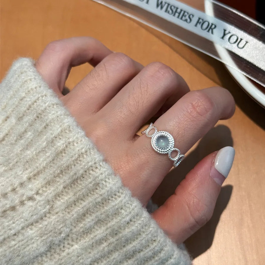Sam Panda 925 Sterling Silver Blue Moonstone Hollow Ring For Women Gift Sweet Romantic Jewelry Wholesale Dropshipping