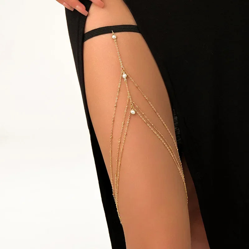 Sexy Summer Bohemian Thigh Chain Simple Body Chains for Women Double-layer Metal Leg Chain Festival Jewelry Accesorios Gift